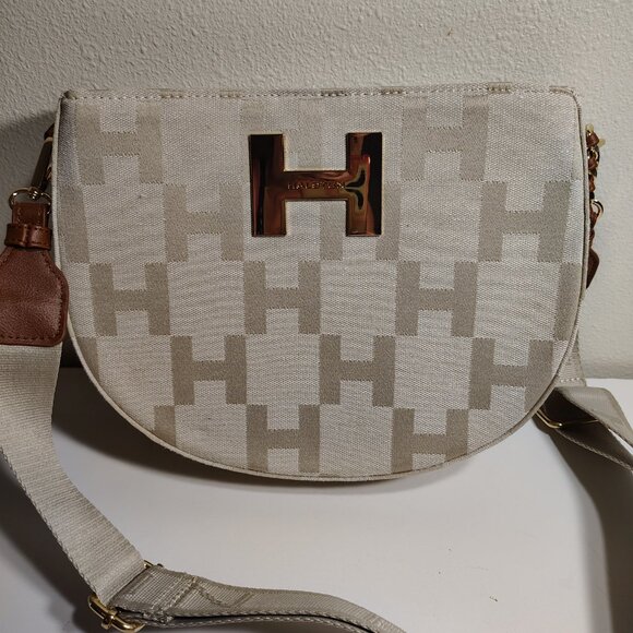 H by Halston Signature Logo Monogram Crossbody Saddle Bag - Picture 1 of 15